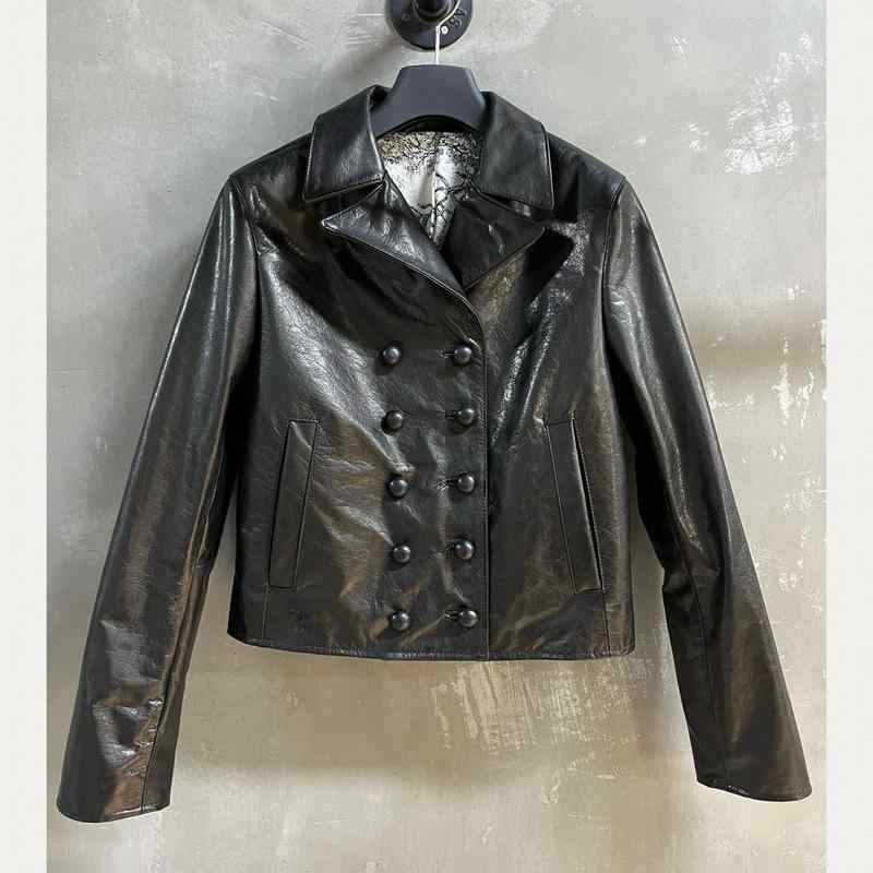 ライダースジャケット 女性用 羊革 革 ショート丈 スリムフィット 秋冬 アウター カジュアル スタイリッシュ ソフト素材 軽量 x2|LAONsChoice
