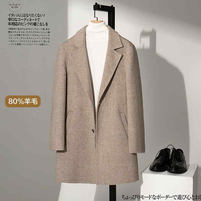 両面は ウール コートの 男の 中の 長い タイプの 人の 字の 紋様の 格好が 良いです。