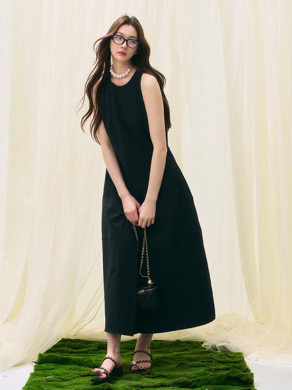レディース 衣裳 夏 ノースリーブ 黒 綿 ゆったり ロング丈 分かりやすい 韓国 心地よい 相応う 日常使い走り