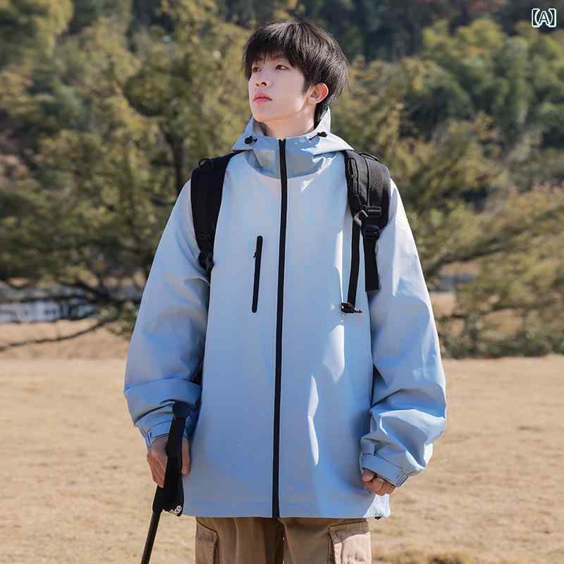 メンズ 春 グラデーション フード付き 登山 防水 防風 ワーク ジャケット アウター クール スタイル アウトドア 用 軽量 通気性 ストレッチ
