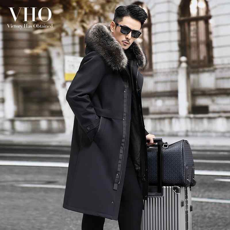 男性用 コート 冬用 ロング オーバーニー 皮草 アウター ラッコファー 襟 兎毛 ライニング 暖か 高級感 ファー フードなし 日常使い