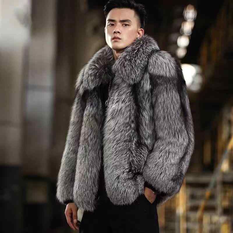 秋冬 成人男性用 銀狐  獣の皮 遊撃手丈 厚地の外套 朦々たる 保温 毛皮 アウター 心地よい 今めかしい 生あたたかい 日常使い走り