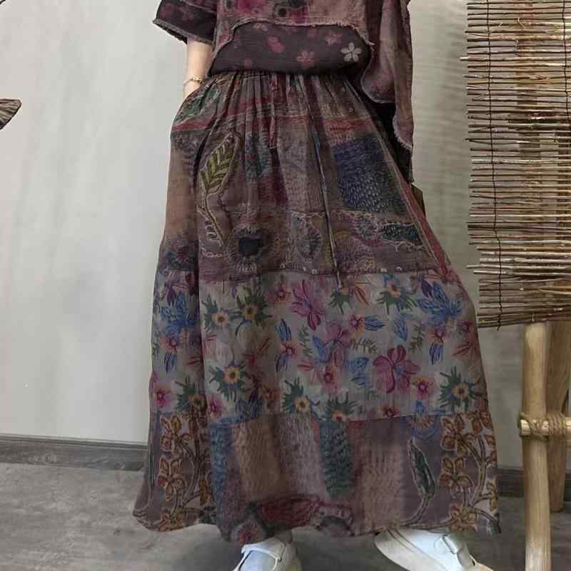 スコート レディース 夏 花柄 二層化粧着 ロングスコート MIDI丈 心地よい レトロ 軽さ 透け感 シフォン原料品 普段使い走り 亭主もち用 春夏 太陽フレア影ぼうし パステル色の出どころ