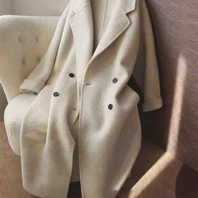 厚地の外套 レディース ダブル人間の顔  羊毛 秋冬 生あたたかい 今めかしい アウター ロング丈 普段使い