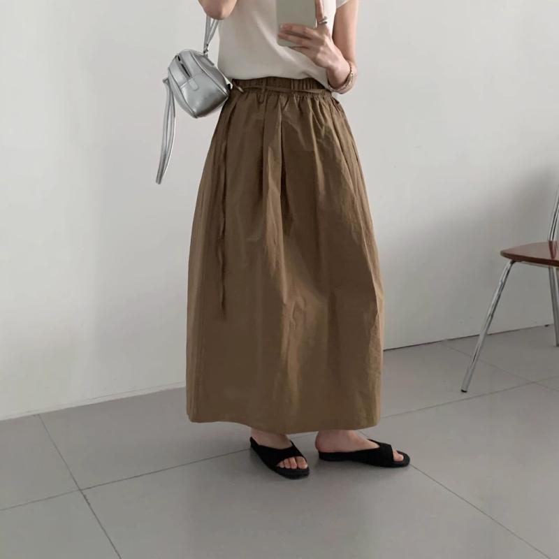 スカート ハイウエスト 膝下 Aライン フレア ミディ丈 スリム 女性用 春夏 普段使い 通勤 軽量 伸縮性