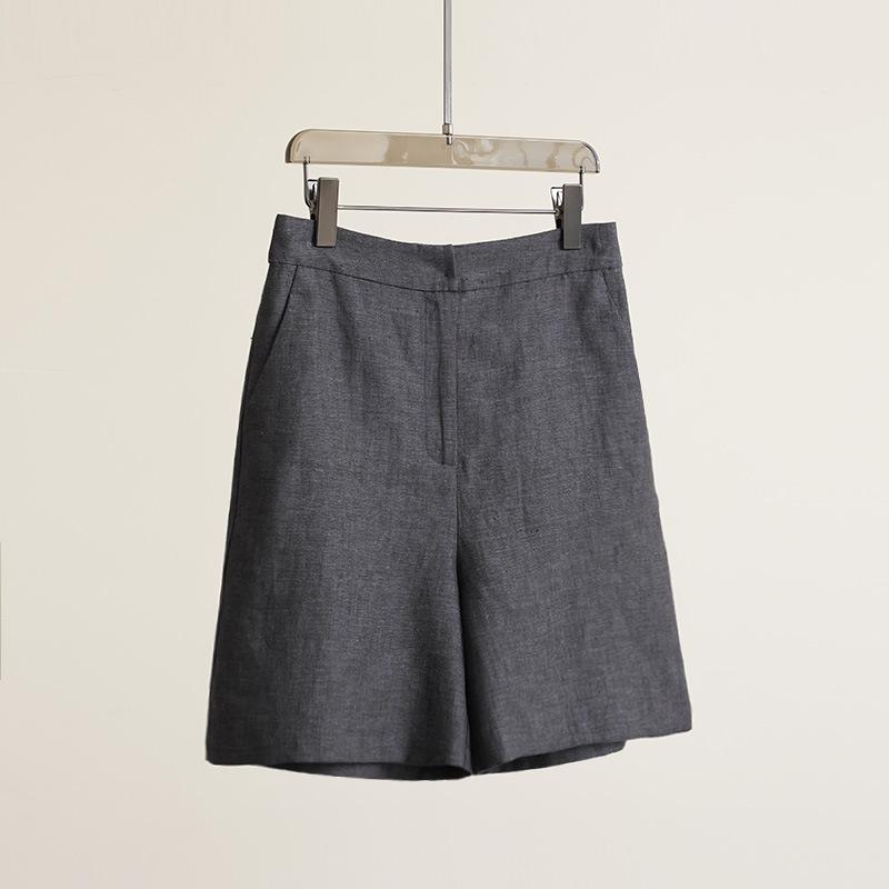 レディース ショートパンツ 中高腰 Aライン シンプル カジュアル 100%リネン 砂洗い加工 高級感 上品スタイル 普段使い 通気性 吸湿速乾 軽量 伸縮性