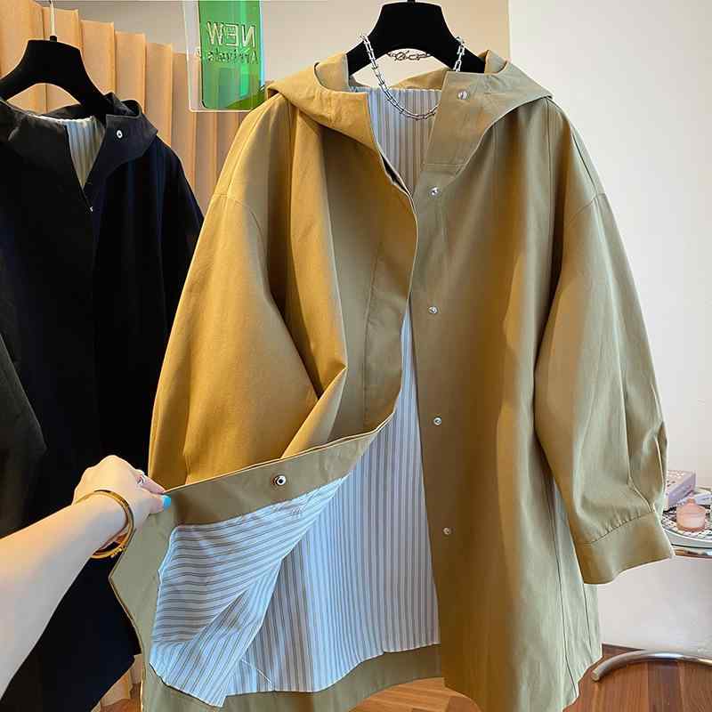 トレンチコート レディース 中長丈 フード付き 春秋 ゆったり カジュアル シンプル 上品 クラシック コート ウィンドブレーカー 軽量 吸湿速乾 綿混 ブラック グレー ベージュ 通勤 普段使い