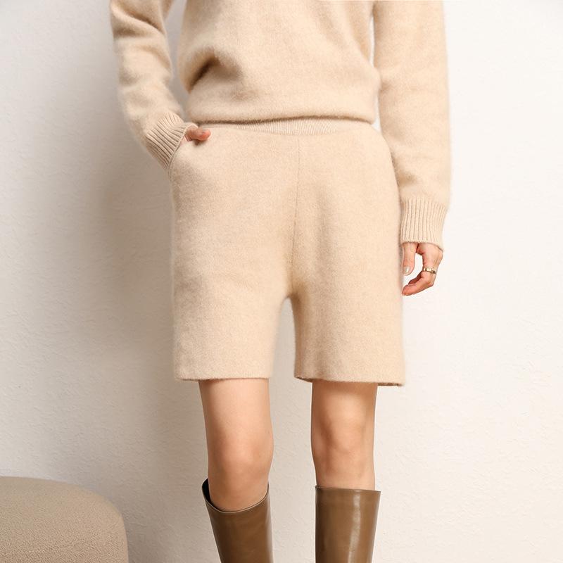 レディース ショートパンツ カシミヤ 厚手 ハイウエスト ドット柄 秋冬 暖かみ ファッション ハーフパンツ 膝上丈 伸縮性 普段使い