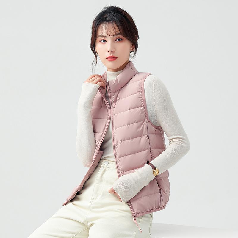 レディース ダウン ベスト 軽量 薄手 シームレス ショート丈 ホワイトダックダウン 90% 保温 羽織り アウター 普段使い 通勤 暖か ノースリーブ トップス