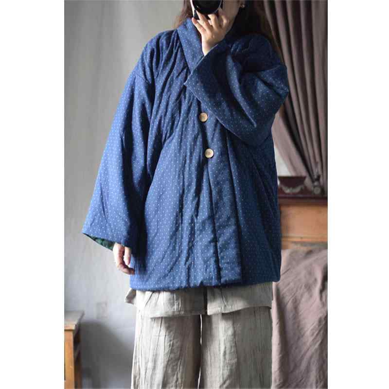 綿コート 冬用 暖か レトロ チャイナ襟付き 砂洗加工 ドット提花柄 快適 コットン素材 通勤 普段使い 軽量 伸縮性