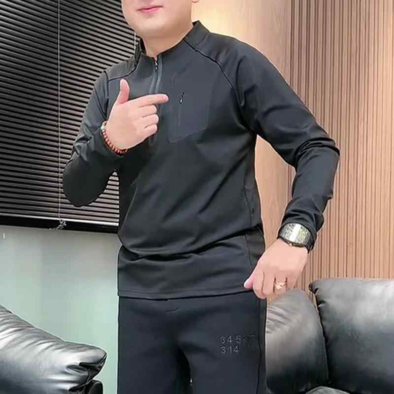 メンズ 流汗 秋冬 フリースライニング 照明ランプ色合い ファスナー 長袖 伸縮性 ティーシャツ シームレス 情の籠もった トップス 普段使い
