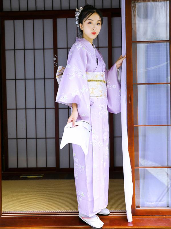 浴衣 レディース 紫 版 着やすい シワ耐性 水洗い 観光 旅行 和服 スタイル 夏 ゆかた 女性用 紫色 綿素材 軽量 日常使い