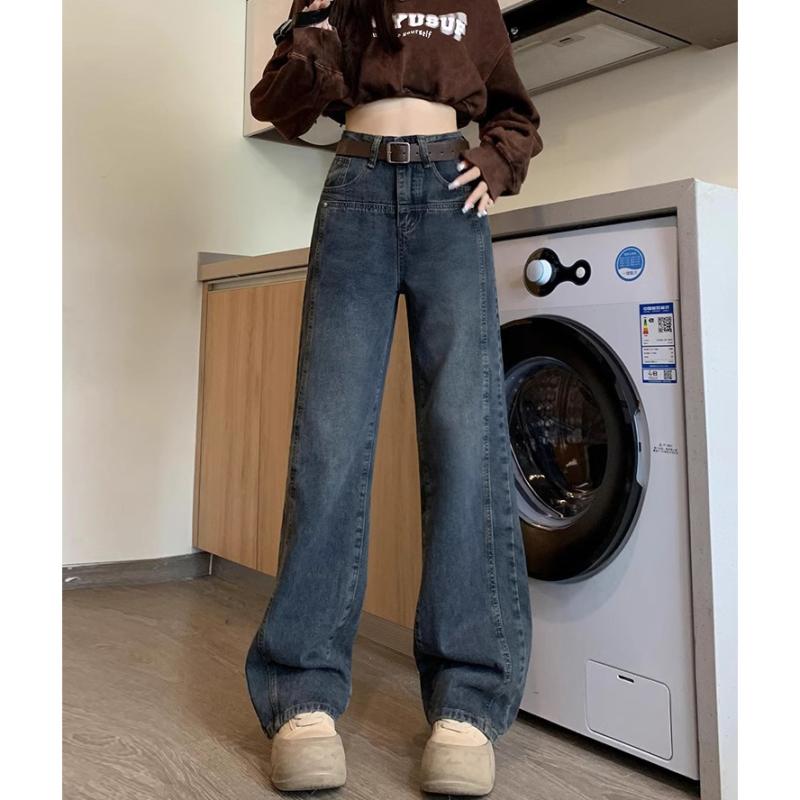 レディース 秋冬 デニムパンツ ハイウエスト ワイドレッグ ストレート ゆったり グレー レトロ 肉隠し ドレープ感 暖か裏地 カジュアル ボトムス 通勤 普段使い 伸縮性 デニム素材 ビッグシルエット