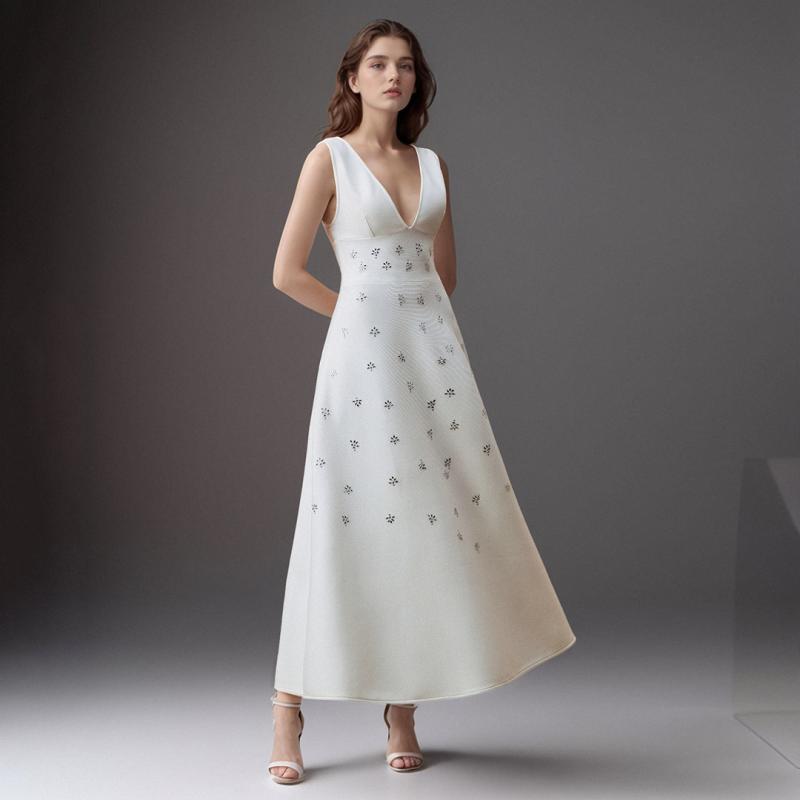 レディース 衣装 ロングお召しもの 白 吊り帯 深Vのど首 生産ライン石ころ かざり付ける か細い填まる ボディコンシルエット 雅びやか 寄りあい用 フォーマル 夕まぐれ 晩さん会お召しもの 吸い付ける的 お上さんらしい 影ぼうし