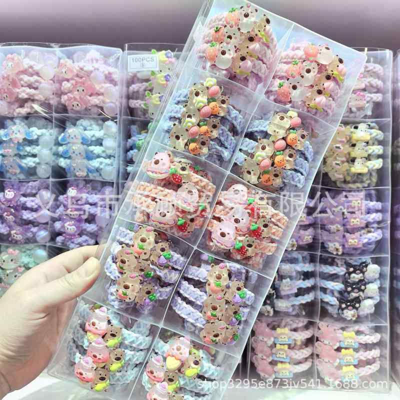 キッズ 女の子用 蓄光 ヘアゴム かわいい ピンク いちご カピバラ ドーナツ アイスクリーム カートゥーン デザイン 髪ゴム ヘアタイ 子供 ヘアアクセサリー 動物 モチーフ フルーツ パターン ゴムバンド 簡単 着脱 伸縮性 素材