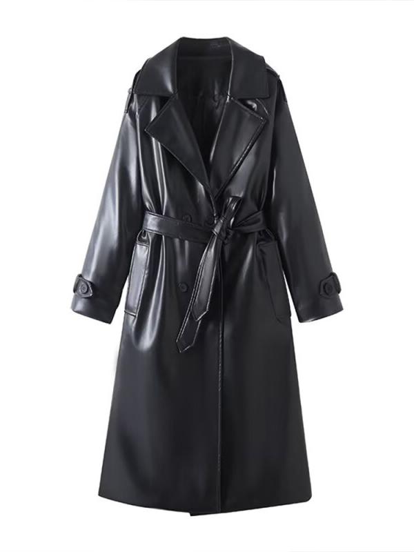 トレンチコート レディース 春 黒いこと 影ぼうし 研ぎあげる 今めかしい ラグラン捩り 胴締め 酉の方角シェイプ 練りあわせるなめし革 軽さ アウター ロング丈 通い用 普段使い
