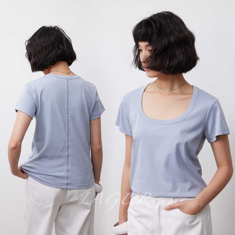Tシャツ レディース ゆったり Uネック 細見え 夏用 無地 短袖 長絨綿 滑らかな触感 柔らかい素材 日常使い トップス 綿100パーセント 軽量 吸湿速乾