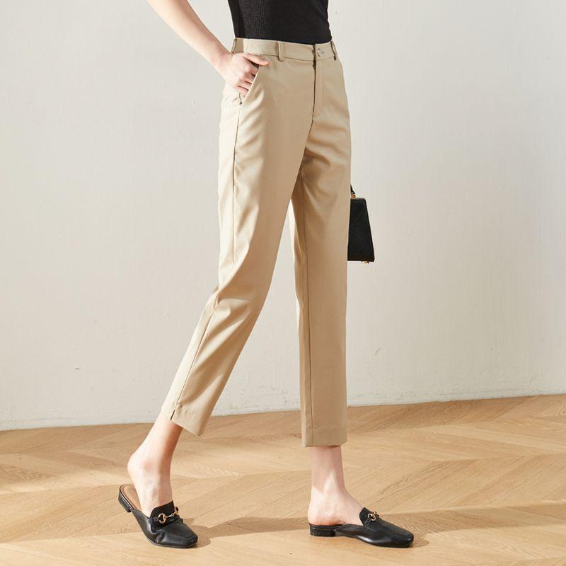 レディース パンツ ブラック 春夏 カジュアル スラックス ハイウエスト 細見え 落ち感 9分丈 テーパード ズボン 通勤用 普段使い ストレッチ 軽量 吸湿速乾 ボトムス スリムシルエット
