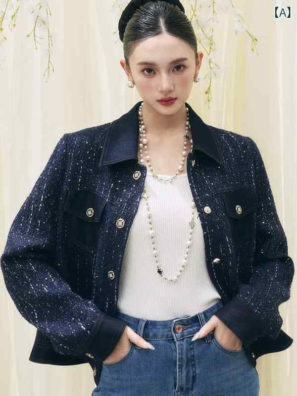レディース デニム 切り替え ジャケット 高級感 韓国 ファッション 百搭 アウター 春夏 普段使い 軽量 伸縮性｜LAONsChoice