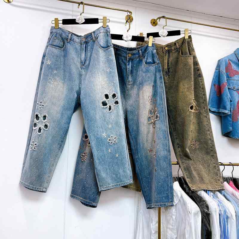 パンツ レディース デニム テーパード 9分丈 ストレート 春夏 ホロー ダメージ 破れ カットアウト デザイン ファッション カジュアル スタイル ストレッチ 素材 軽量 快適 普段使い 若々しい シルエット