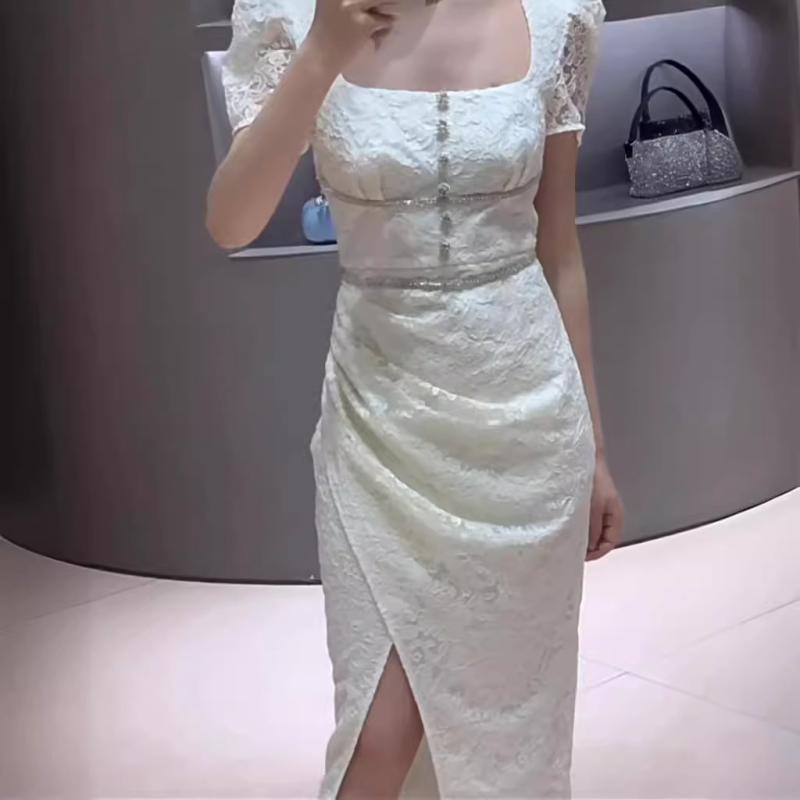 衣裳 レディース 夏 真四角のど首 パフ衣袂 伝達ルート石ころ ロング御召しもの スピード競技 細長い切口 色っぽい  雅びやか 表現スタイル
