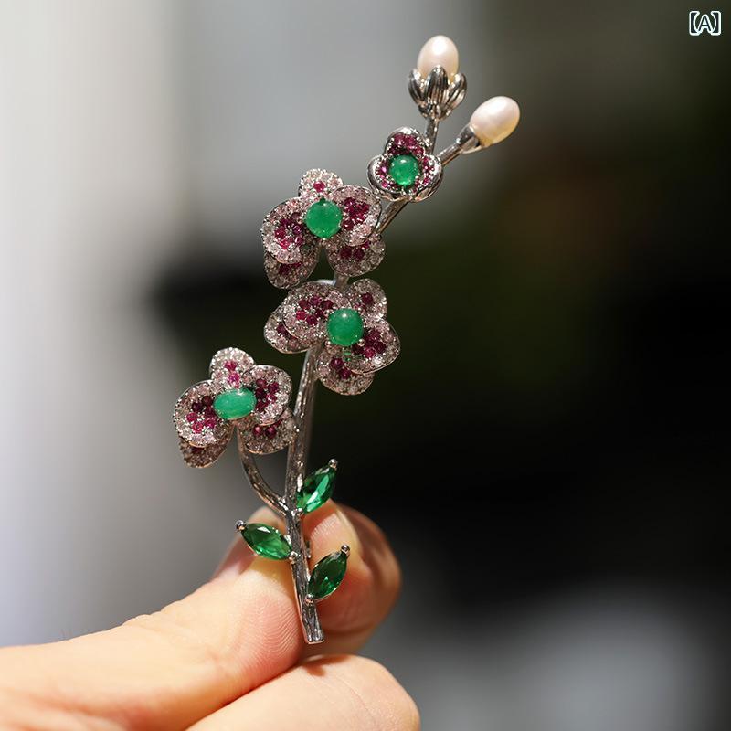 胸飾り 緑アゲート 真水パール 梅花画題 御前上等感 宝飾品 付属物 亭主もち用 かざり付ける品 晴れ晴れしい  日常使い走り 差し上げ物方位