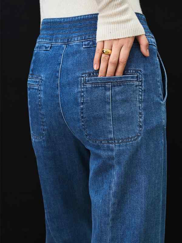 レディース デニムパンツ ワイドレッグ ハイウエスト ルーズフィット 伸縮性 レトロ 秋冬 カジュアル 普段使い 脚長効果