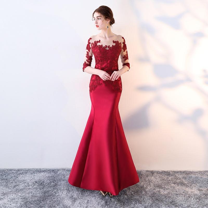 イブニングドレス 女性用 マーメイドライン フィッシュテール ロング丈 スリム ボディコン 結婚式用 敬酒服 花嫁 宴会 パーティー 司会 演出 エレガント フォーマルウェア