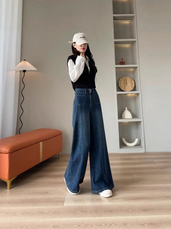 デニムパンツ レディース 春夏 ハイウエスト ワイドレッグ ゆったり 小柄対応 スリム効果 レトロ 微フレア コットン混 カジュアル ストレッチ 普段使い