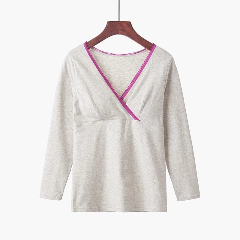 授乳服 女性用 長袖 トップス Vネック ゆったり 大きめサイズ 綿100% クロスオーバー 胸パッド付き 産後 部屋着 軽量 伸縮性