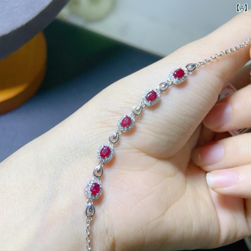 レディース ブレスレット シンプル 日系 高級感 多粒 天然 ルビー 925 シルバー アクセサリー エレガント 女性用 ジュエリー 手首 装飾 天然石 輝き 細工 繊細 デザイン 日常使い ギフト ラブリー モダン スタイリッシュ