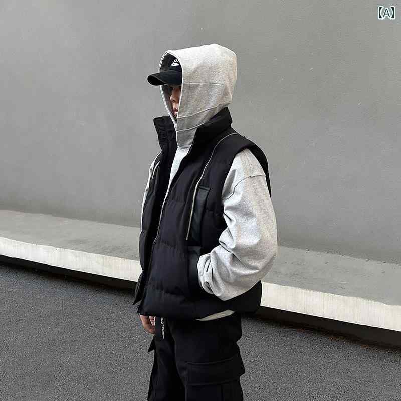 秋冬 コットン ベスト オーバーシルエット マルチジッパー 解体デザイン 肩落とし 高級感 レイヤード 普段使い 暖かみ スタイリッシュ