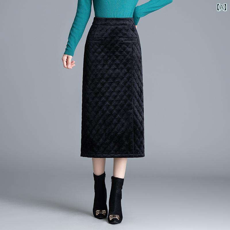 スカート 女性用 秋冬 コットンコード 厚手 ストレート ヒップハグ カジュアル 中長丈 暖か 普段使い ミディアムシルエット 柔らかい素材