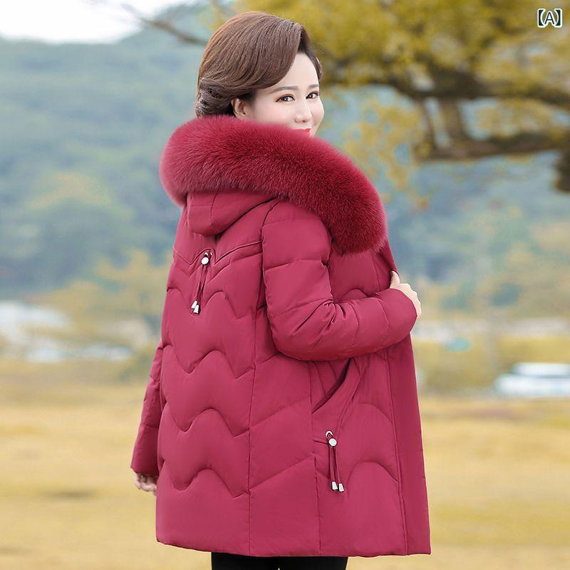 レディース コート 中高年女性 ママ服 ダウン入り 綿素材 中長丈 大きいサイズ 冬用 暖か 防寒 アウター 厚手 日常使い