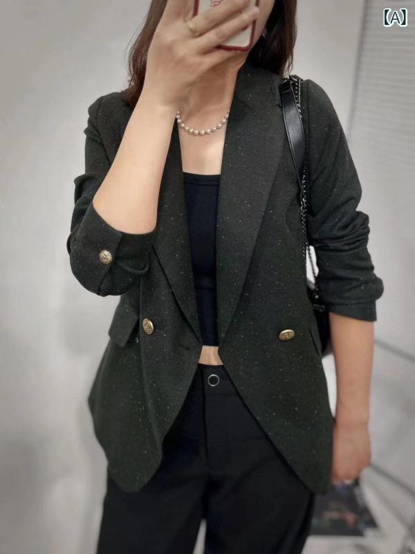レディース 秋 上衣 柔美 表現スタイル 一点柄 シフォン ダブル乳ぶさ ゴールド名取り草 中長丈 遊撃手衣袂 羊毛混 雅びやか テーラード 軽さ アウター
