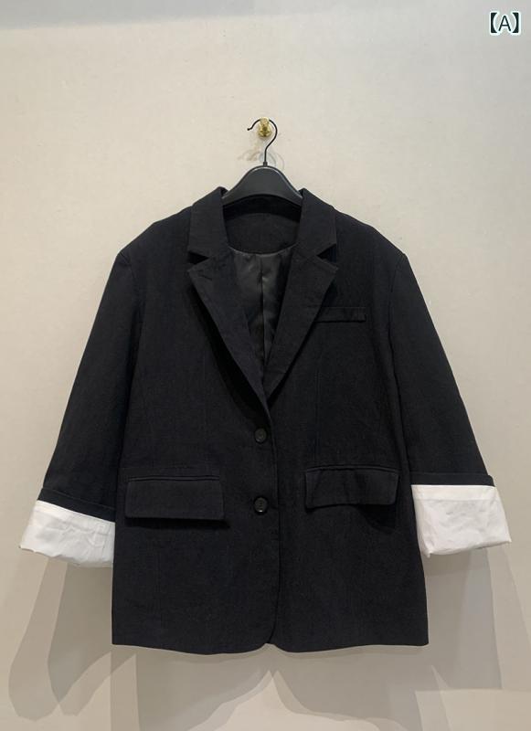春夏 日系 テーラードジャケット シンプル 廓形 ワイドショルダー ゆったり スリム効果 しっかりシルエット ルーズフィット ブレザー コート アウター