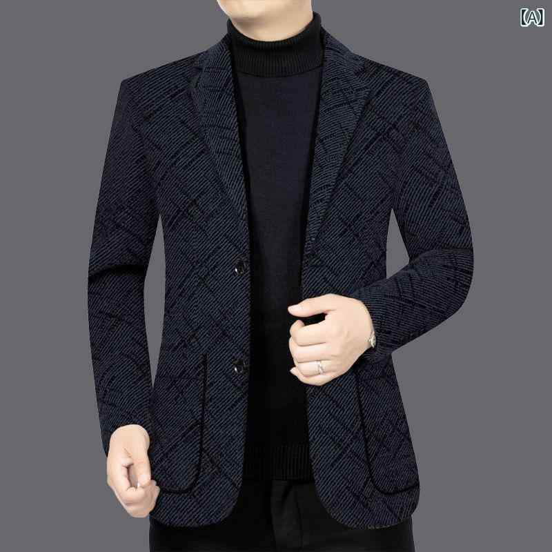 ジャケット メンズ 秋冬 ウール 厚手 コート スーツ 通勤用 中年男性向け 父親スタイル 暖か ビジネスカジュアル