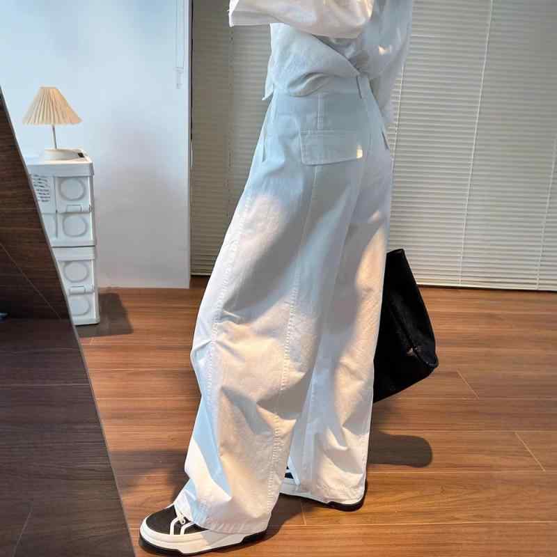 レディース 春夏 ホワイト ワイドレッグパンツ 薄手 ゆったり ストレート デニム カーゴパンツ カジュアル 吸湿速乾 軽量 ボトムス 普段使い