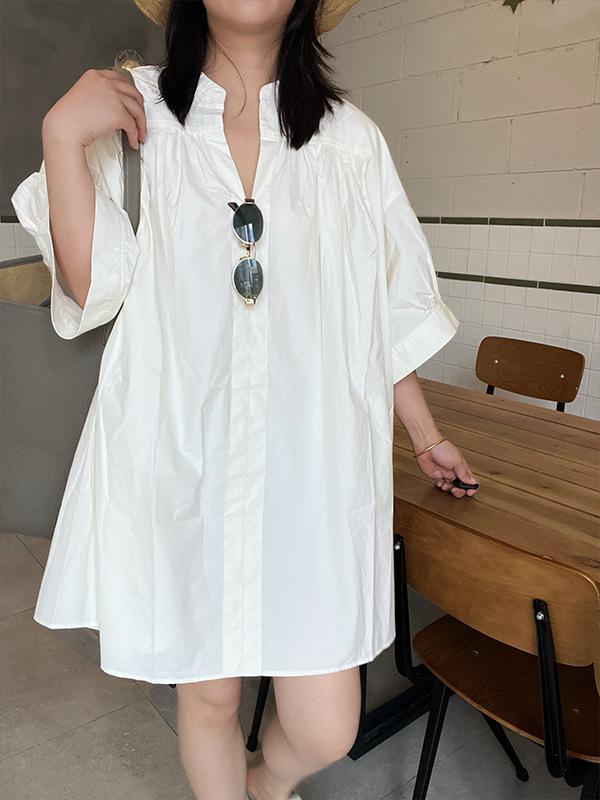 ワンピース レディース 夏 高級感 ゆったりシルエット プリーツ ロングドレス クリームカラー シンプル カジュアル 普段使い 軽量 綿素材 5,038円