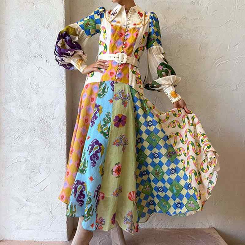 ワンピース レディース ランタンスリーブ 花柄 スタンドカラー ウエストシェイプ 長袖 フレアスカート 春 軽量 伸縮性 吸湿速乾 ピンク系 アイボリー カジュアル 普段使い
