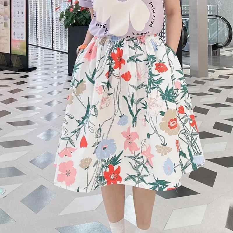 スコート レディース 春夏 A伝達ルート MIDI 綿 絹調 花柄 刷り上げる 修身 心地好い 流行り物 百搭 御膳上等感 軽さ 伸縮性 普段使い走り 通い用 黒いこと サクラ色系 象牙色