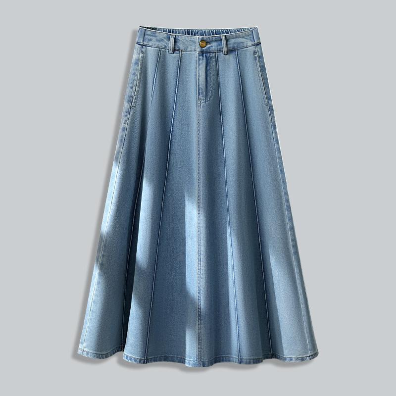 スカート レディース デニム ハイウエスト フレア Aライン ミディ丈 夏 細見え スタイリッシュ 吸湿速乾 軽量 カジュアル 普段使い
