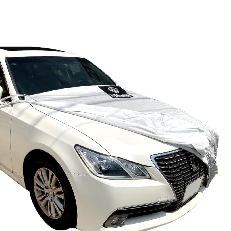 【テマトラン】日本製 防炎 車 ボンネットカバー 裏起毛 厚手 300d フロント カバー 自動車 カー ボディ ヘッドライトカバー ワンタッチ ボディーカバー ハーフ 車長 4.51~4.95m 車幅 1.65~1.85m セ｜LAONsChoice 12,161円