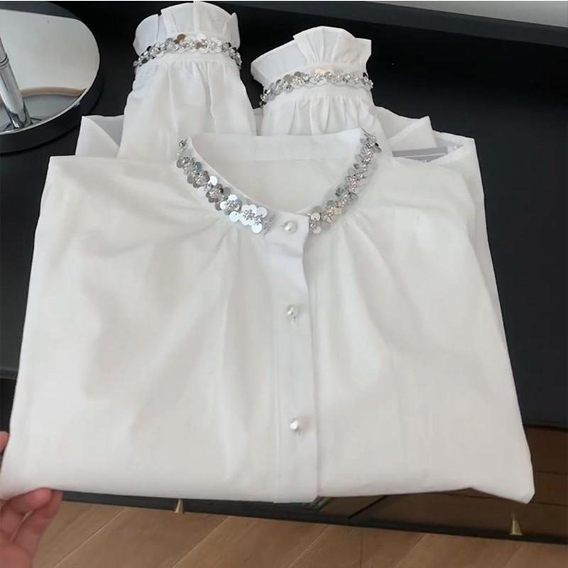 シャツ レディース 高級感 スパンコール ゆったり トップス 春 気質 ファッション かわいい 合わせやすい トレンド ルーズフィット エレガント 普段使い
