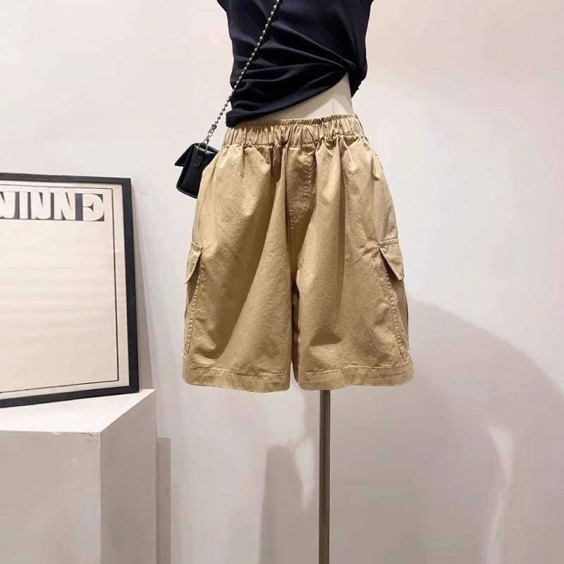 女性用 ショートパンツ ハイウエスト ゴムウエスト ルーズフィット ストレート 無地 カジュアル 韓国 シンプル 普段使い 汎用 ボトムス