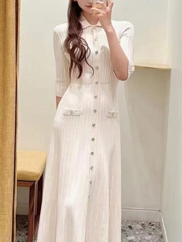 衣裳 レディース 春夏 編み物 ロング丈 フレンチ表現スタイル 雅びやか か細い相応う 無地 もの柔らか原料品 伸縮性 亭主もちらしい 影ぼうし
