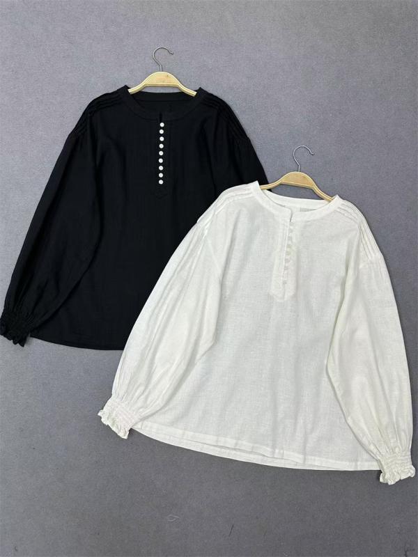 レディース プルオーバー 春夏 丸首 日系 表現スタイル 綿麻 原料品 ゆったり 長袖 填まる トップス 心地よい 普段使い走り 通気性 軽さ 綿織物リネン トップ