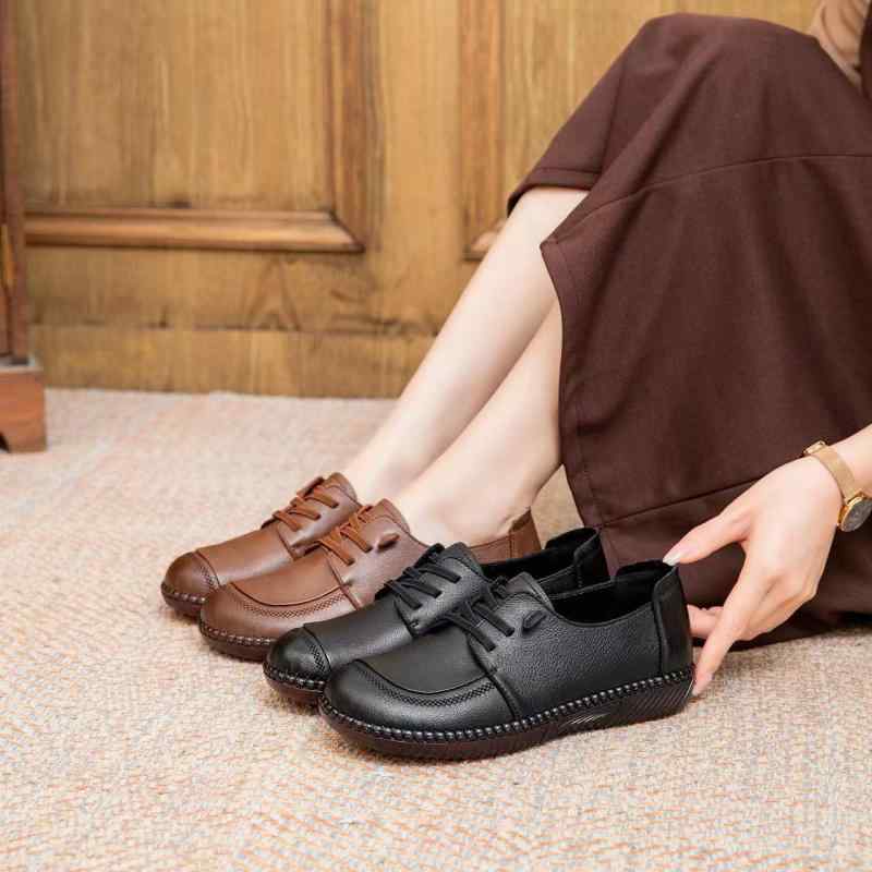 坦々たるシューズ お上さん  レトロ 日月 牛筋底 ラウンドトゥ もの柔らか 好いたらしい ホンブルグ帽なめし革 日常使い走り 座蒲団性 軽さ ベージュ系