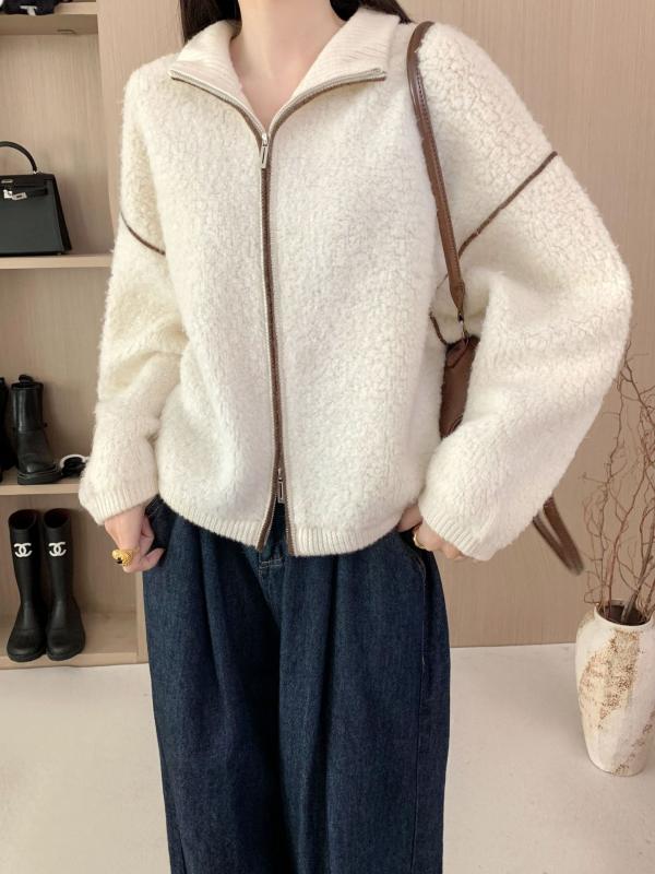 編み物ジレー レディース 秋冬用 100%羊毛 朦々たる ゆったり 照明ランプ色合い ダブルファスナー ラムウール 生あたたかい 防寒 ニットアウター 厚地の外套 毛糸混