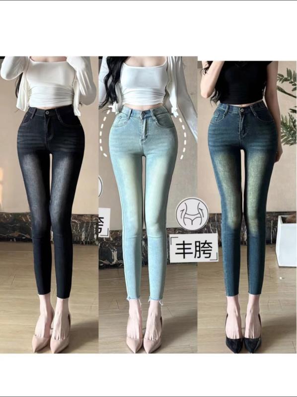 レディース デニムパンツ ハイウエスト 韓国 レトロ スキニー 細身シルエット ストレッチ素材 快適 ヒップ強調 合わせやすい カジュアル 普段使い 通勤用 オフィススタイル
